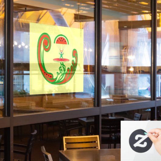 Surfer en Skydiver in Melon Water Raamsticker (Restaurant Raam)