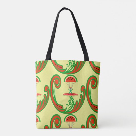 Surfer en Skydiver in Melon Water Tote Bag (Achterkant)