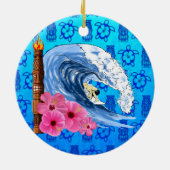 Surfer en Standbeeld Tiki Keramisch Ornament (Achterkant)