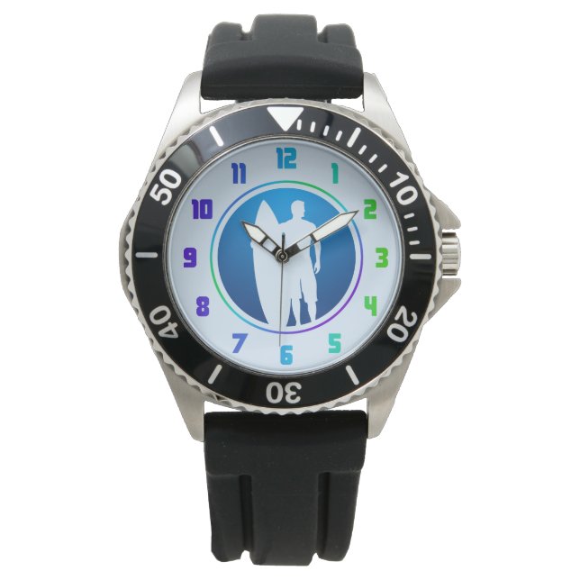 Surfer en Surfboard horloge - surftijdstuk (Voorkant)