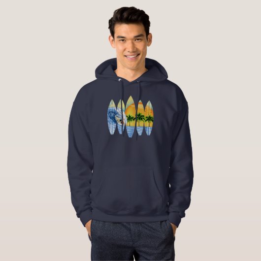 Surfer en surfplanken hoodie (Voorkant volledig)