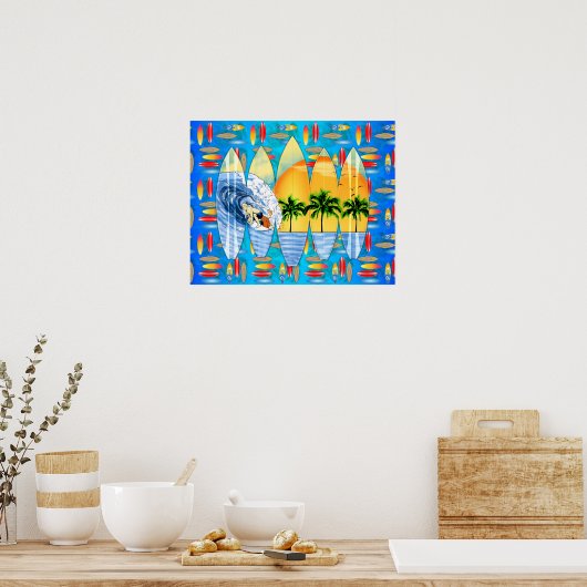 Surfer en surfplanken poster (Keuken)