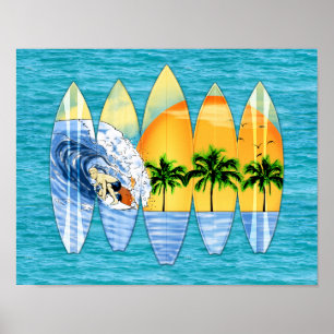 Surfer en surfplanken poster