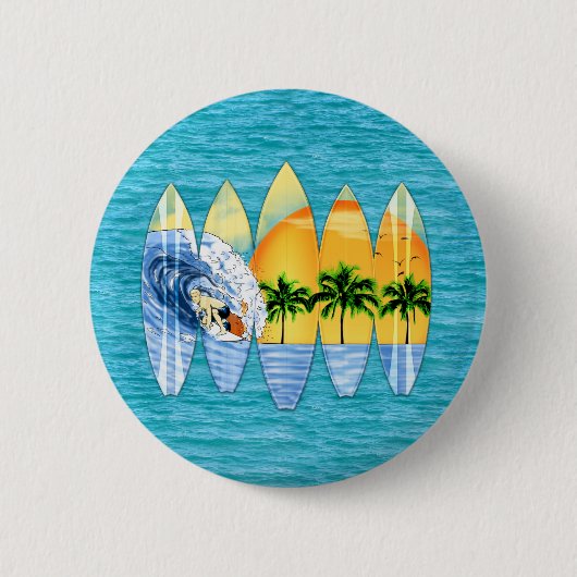 Surfer en surfplanken ronde button 5,7 cm (Voorkant)