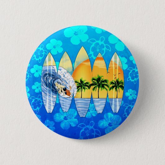 Surfer en Surfplanken Ronde Button 5,7 Cm (Voorkant)