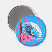 Surfer en Tiki-standbeeld Magneet (Voorkant / Achterkant)