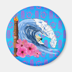 Surfer en Tiki-standbeeld Magneet