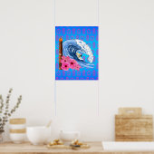 Surfer en Tiki-standbeeld Poster (Keuken)