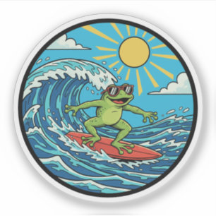 Surfer Frog - Een golf vangen Sticker