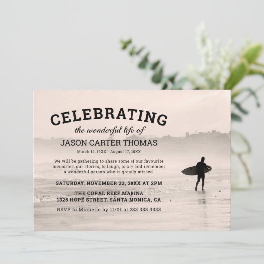 Surfer Funeral | Viering van het leven Kaart (Staand voorkant)