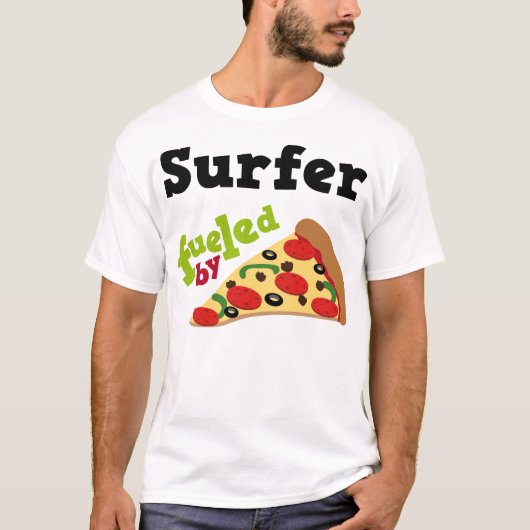Surfer (Funny) Pizza T Shirt (Voorkant)