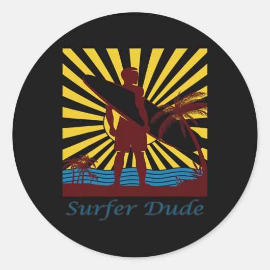 Surfer gast, surfen  ronde sticker (Voorkant)