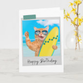 Surfer Ginger Cat Funny Birthday Card Kaart (Gele Bloem)