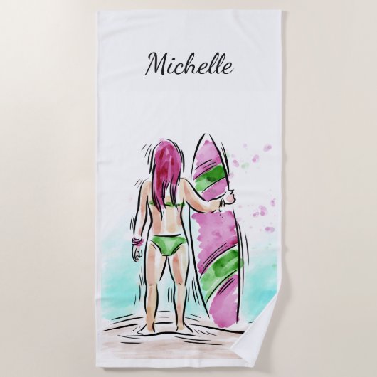 Surfer Girl aangepaste badhanddoek (Voorkant)