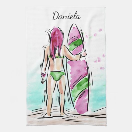 Surfer Girl aangepaste handdoek (Verticaal)