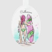 Surfer Girl aangepaste naam ornament (voorkant)