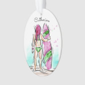 Surfer Girl aangepaste naam ornament (voorkant)