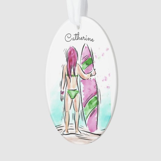 Surfer Girl aangepaste naam ornament (voorkant)