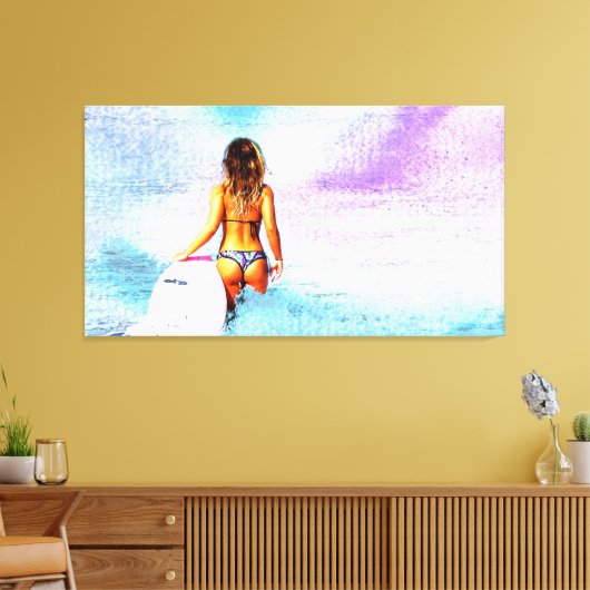 SURFER GIRL BEACH BIKINI CANVAS ART PRINT (Insitu (Woonkamer))