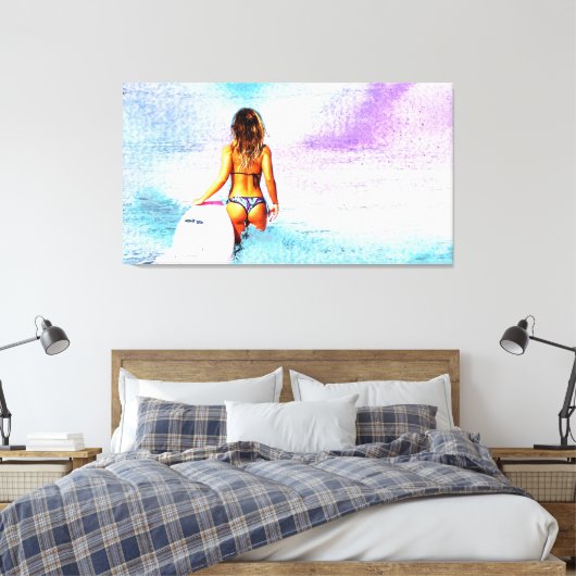 SURFER GIRL BEACH BIKINI CANVAS ART PRINT (Insitu (Slaapkamer))