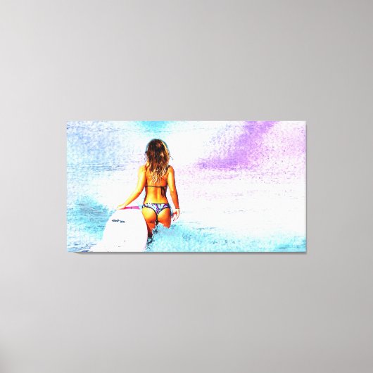 SURFER GIRL BEACH BIKINI CANVAS ART PRINT (Voorkant)