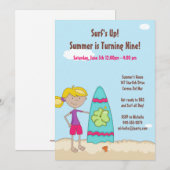 Surfer Girl Birthday Party Invitation Kaart (Voorkant / Achterkant)