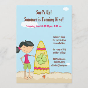 Surfer Girl Birthday Party Invitation Kaart