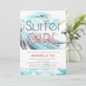 Surfer Girl Blue Wave Splash Surfing Baby shower Kaart (Staand voorkant)