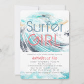 Surfer Girl Blue Wave Splash Surfing Baby shower Kaart (Voorkant)