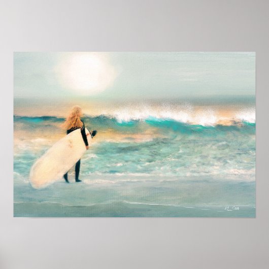 Surfer Girl Blue Waves Poster (Voorkant)