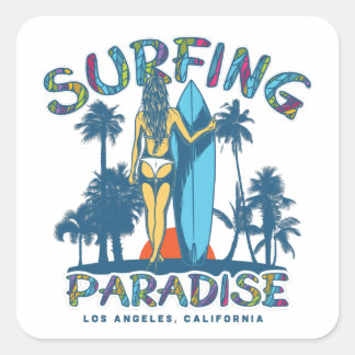 Surfer Girl Californië Vierkante Sticker