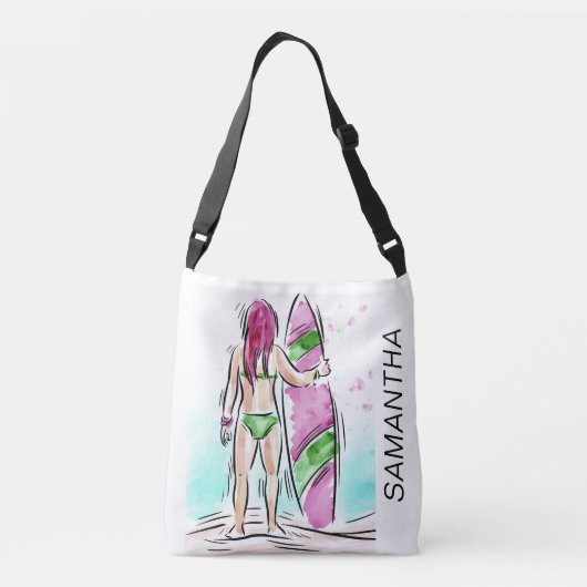 Surfer Girl Custom Name bags Crossbody Tas (Achterkant)