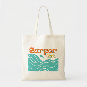 Surfer girl die cadeautjes surft aan vrouwen tote bag