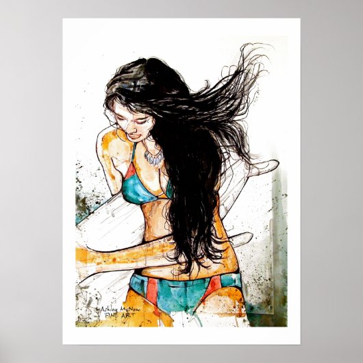 Surfer Girl geblazen haar Poster (Voorkant)