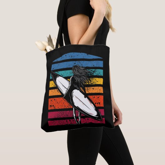  Surfer Girl Grapic Beach Surfboard vrouw Tote Bag (Dichtbij)