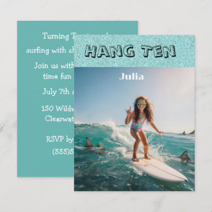 Surfer Girl Haaienfeest Digitale Download Uitnodig