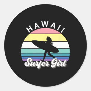 Surfer Girl Hawaï Vintage Hawaiaanse Surfen Surf B Ronde Sticker
