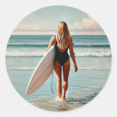 Surfer Girl Hossegor Frankrijk Ronde Sticker (Voorkant)