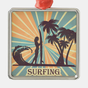 Surfer Girl Metalen Ornament