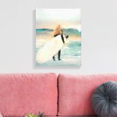 Surfer Girl Ocean Waves | Beach House Canvas Afdruk (Insitu (Woonkamer))