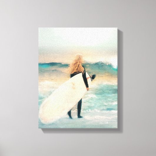 Surfer Girl Ocean Waves | Beach House Canvas Afdruk (Voorkant)