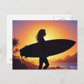 Surfer Girl on the beach Briefkaart (Voorkant / Achterkant)