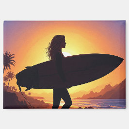 Surfer Girl on the beach Magneet
