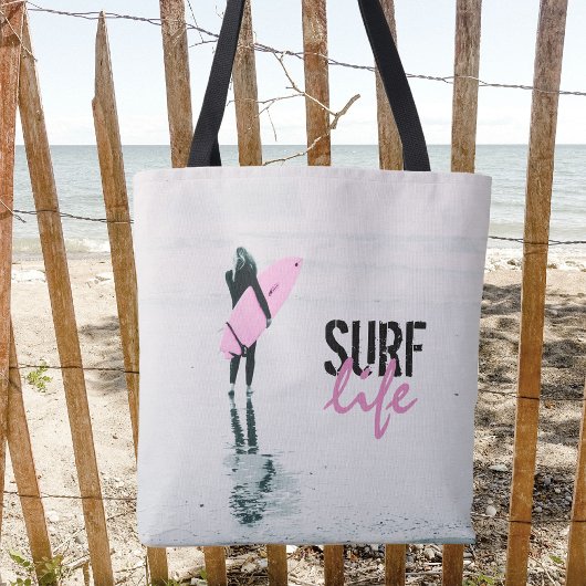 Surfer Girl Pink Surfboard Surf Art Tote Bag