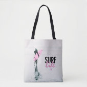 Surfer Girl Pink Surfboard Surf Art Tote Bag (Voorkant)