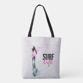 Surfer Girl Pink Surfboard Surf Art Tote Bag (Achterkant)