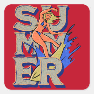 Surfer Girl Retro Summer Vierkante Sticker