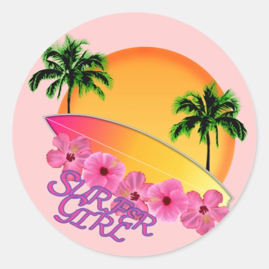 Surfer Girl Ronde Sticker (Voorkant)