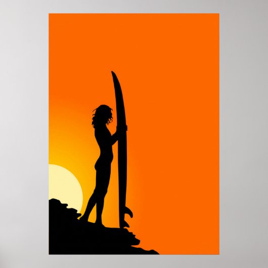 Surfer girl silhouette poster (Voorkant)