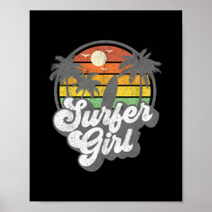 Surfer Girl Strand Retro 70s Vintage Surfen Vakant Poster